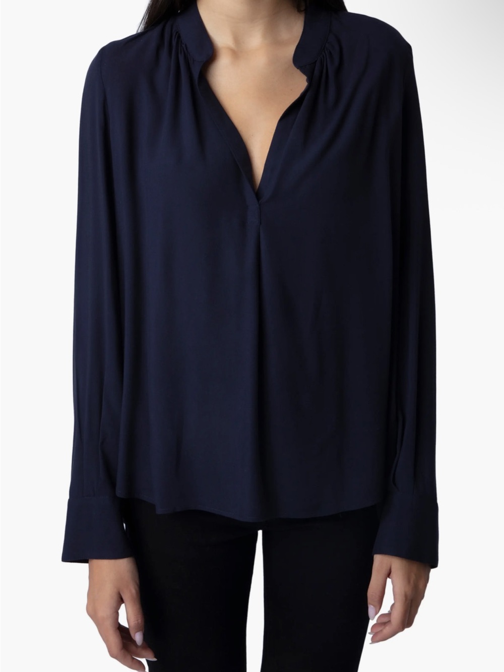 Zadig & Voltaire Tink Tunic Navy Split-V Long-Sleeve Blouse